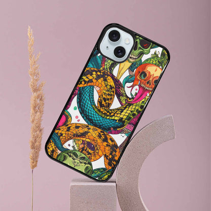 iPhone 15 Plus Case — Snake Print Skull, Custom Made Phone Cover
