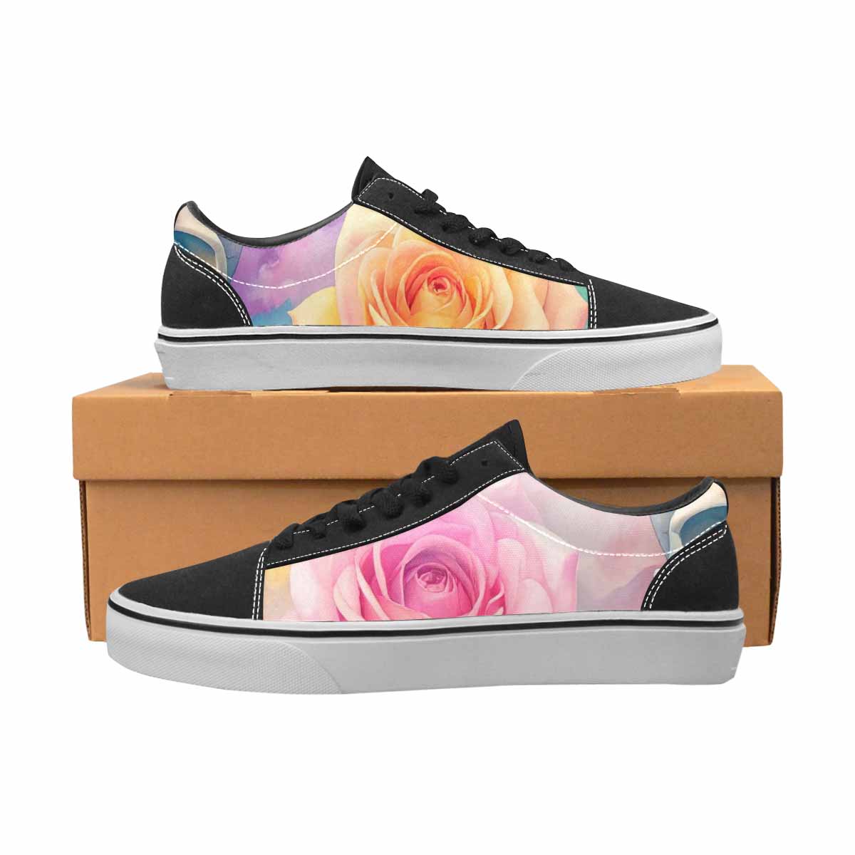WOMEN'S Skulls Roses Candy Airbrush Canvas Lace-Up Wallpaper Art Custom Shoes