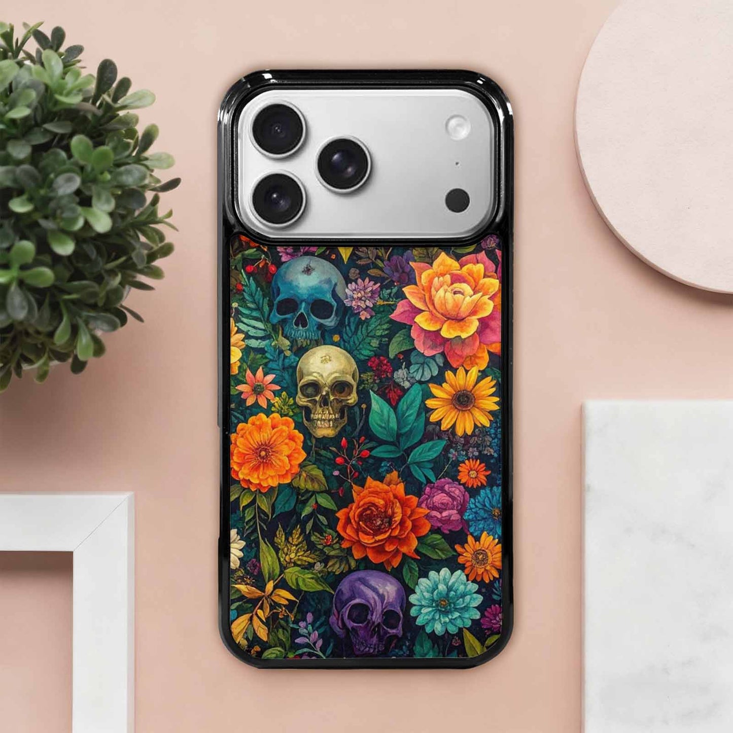 iPhone 17 Pro Max Case — Skulls Botanicalskulls Pattern D7b Gothic Skulls, Custom Printed Phone Case