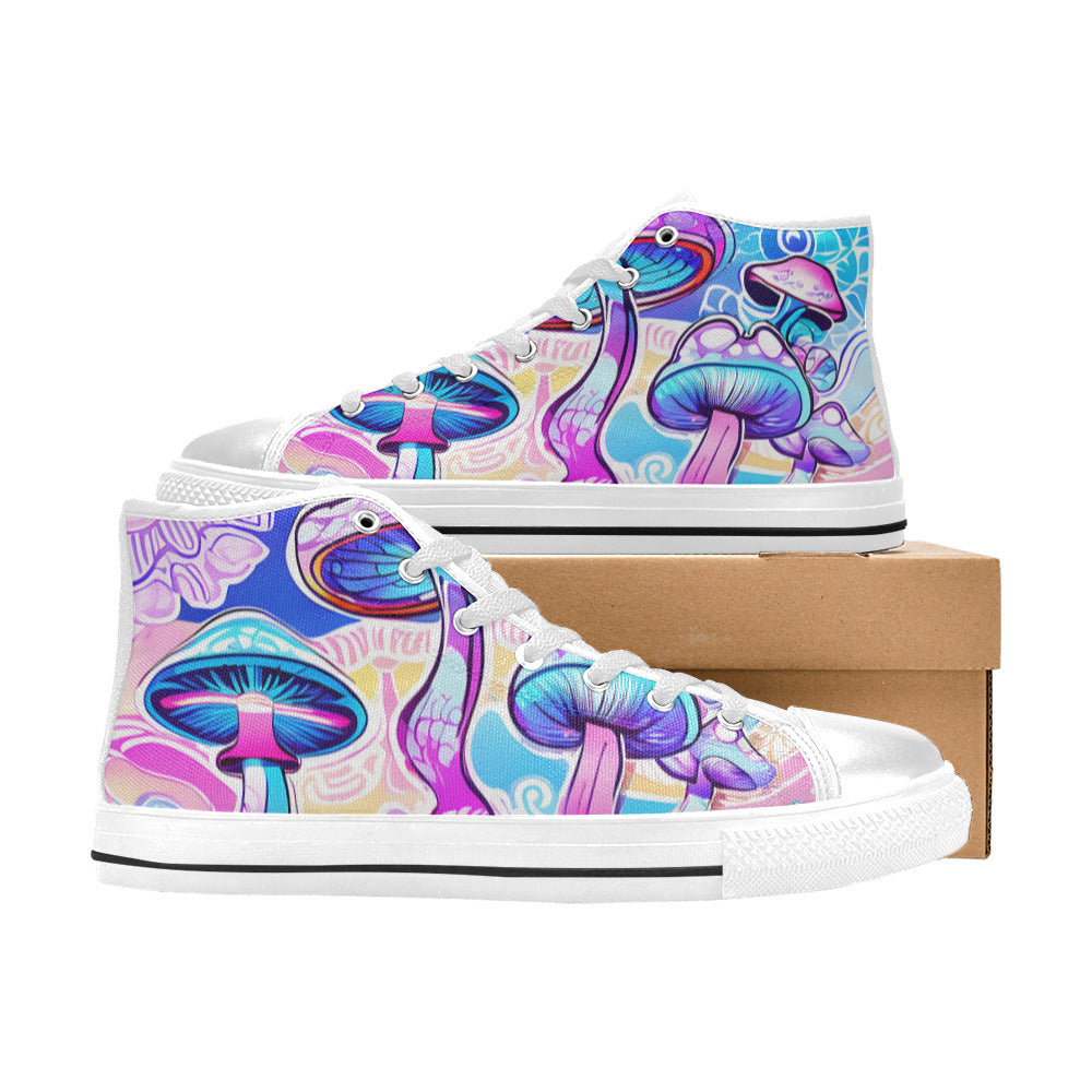 WOMEN'S Magic Mushrooms Art 4 High Top Canvas Grunge Custom Sneakers