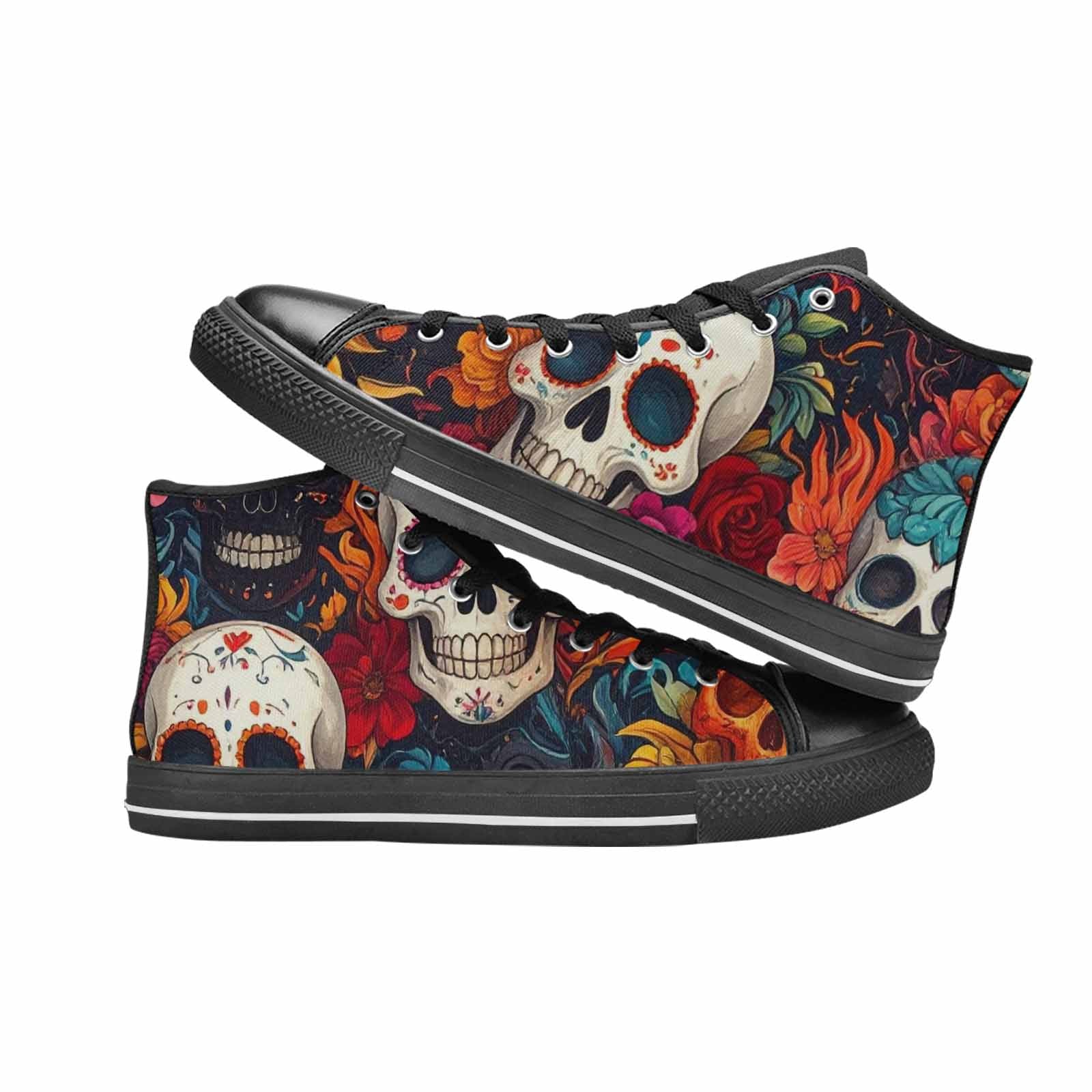 WOMEN'S Skull High Top Canvas Wallpaper Art Shoes