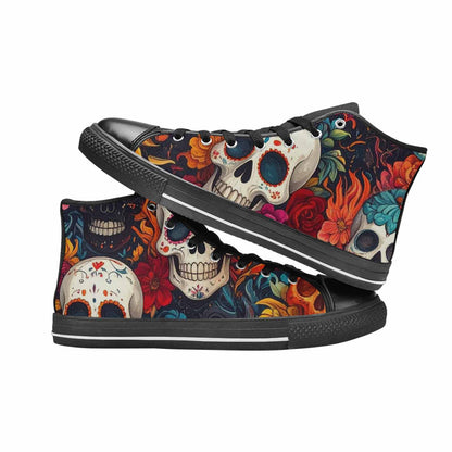 WOMEN'S Skull High Top Canvas Wallpaper Art Shoes