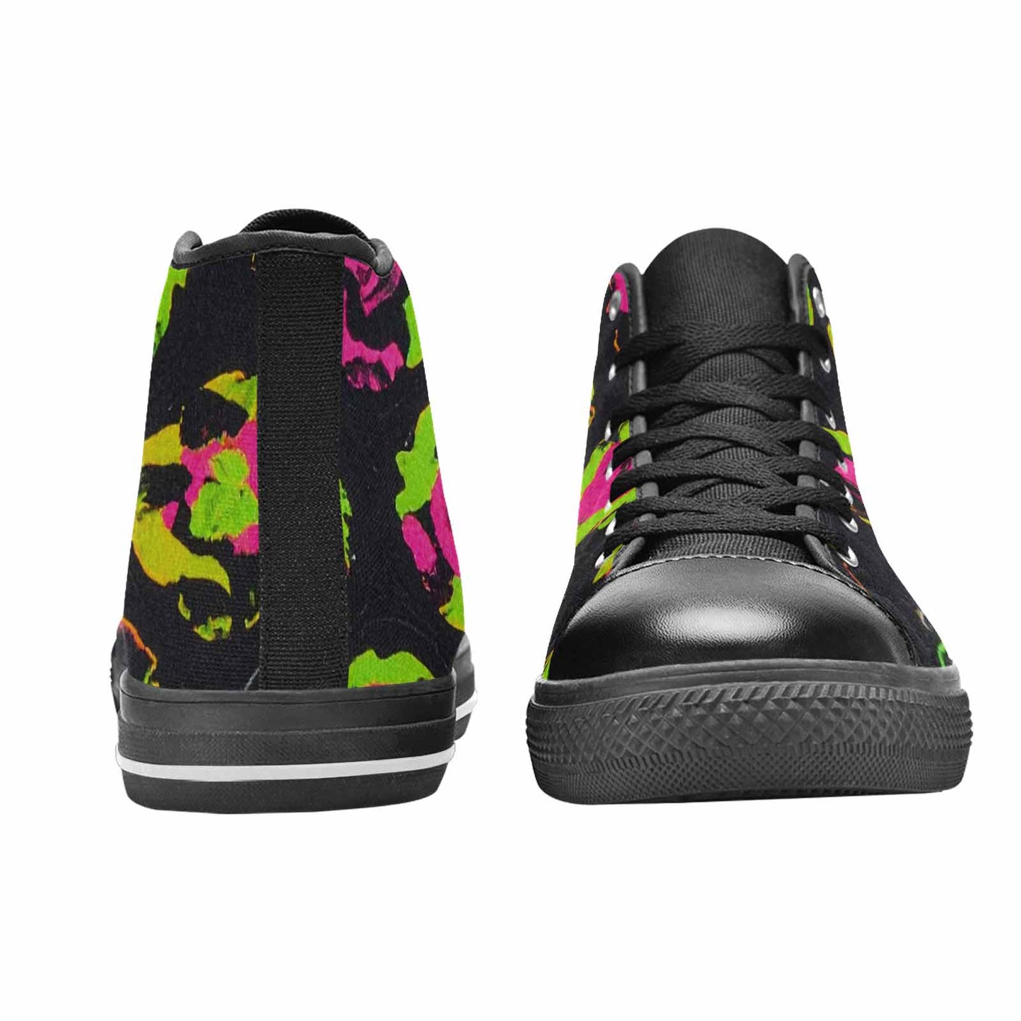 WOMEN'S Leopard Neon Rosette Black High Top Canvas Surreal Sneakers