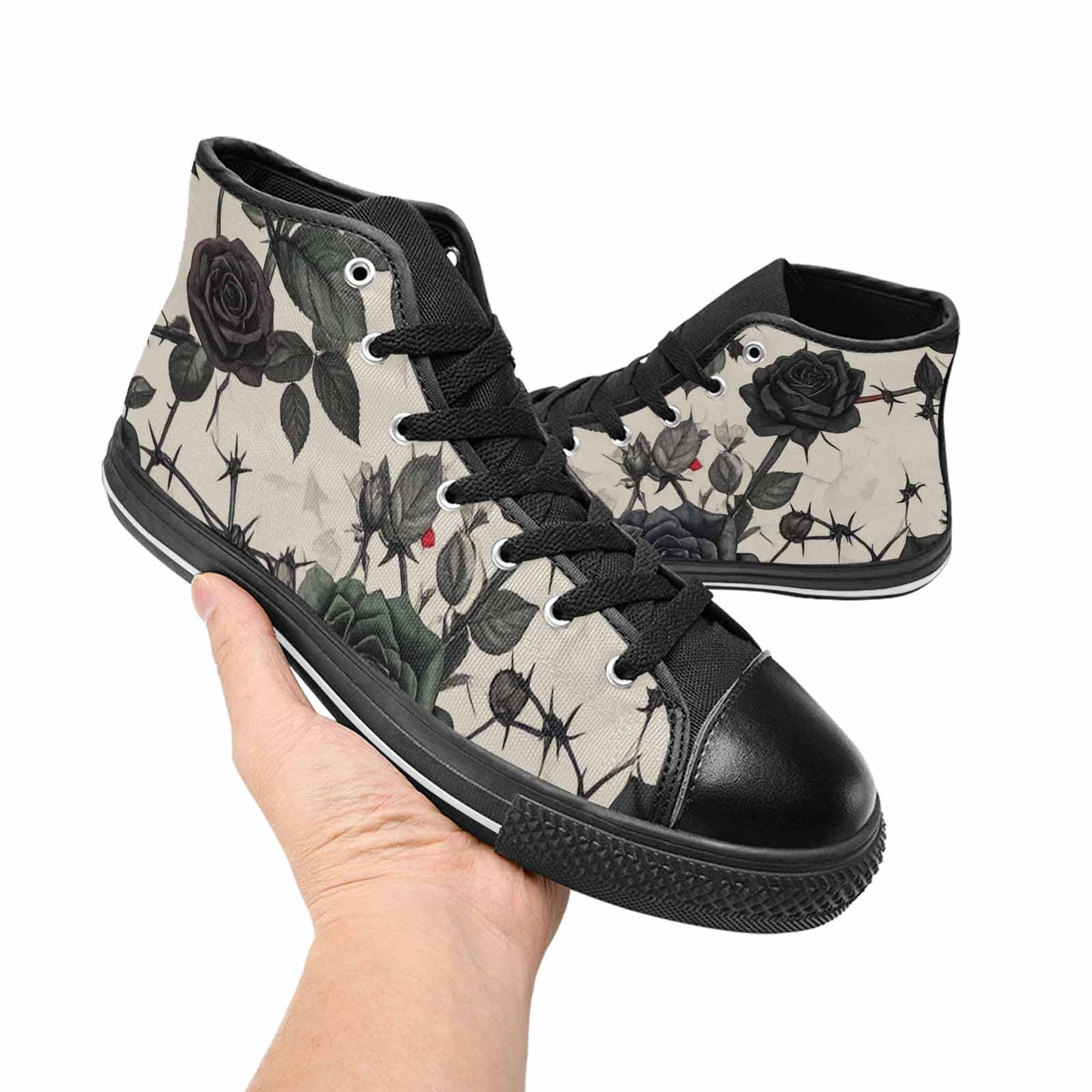 MEN'S Black Gothic Rose High Top Canvas Neon Fantasy Custom Sneakers