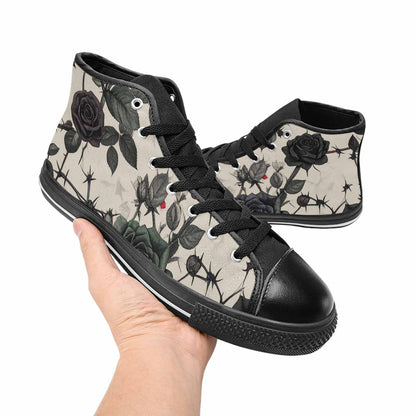 MEN'S Black Gothic Rose High Top Canvas Neon Fantasy Custom Sneakers