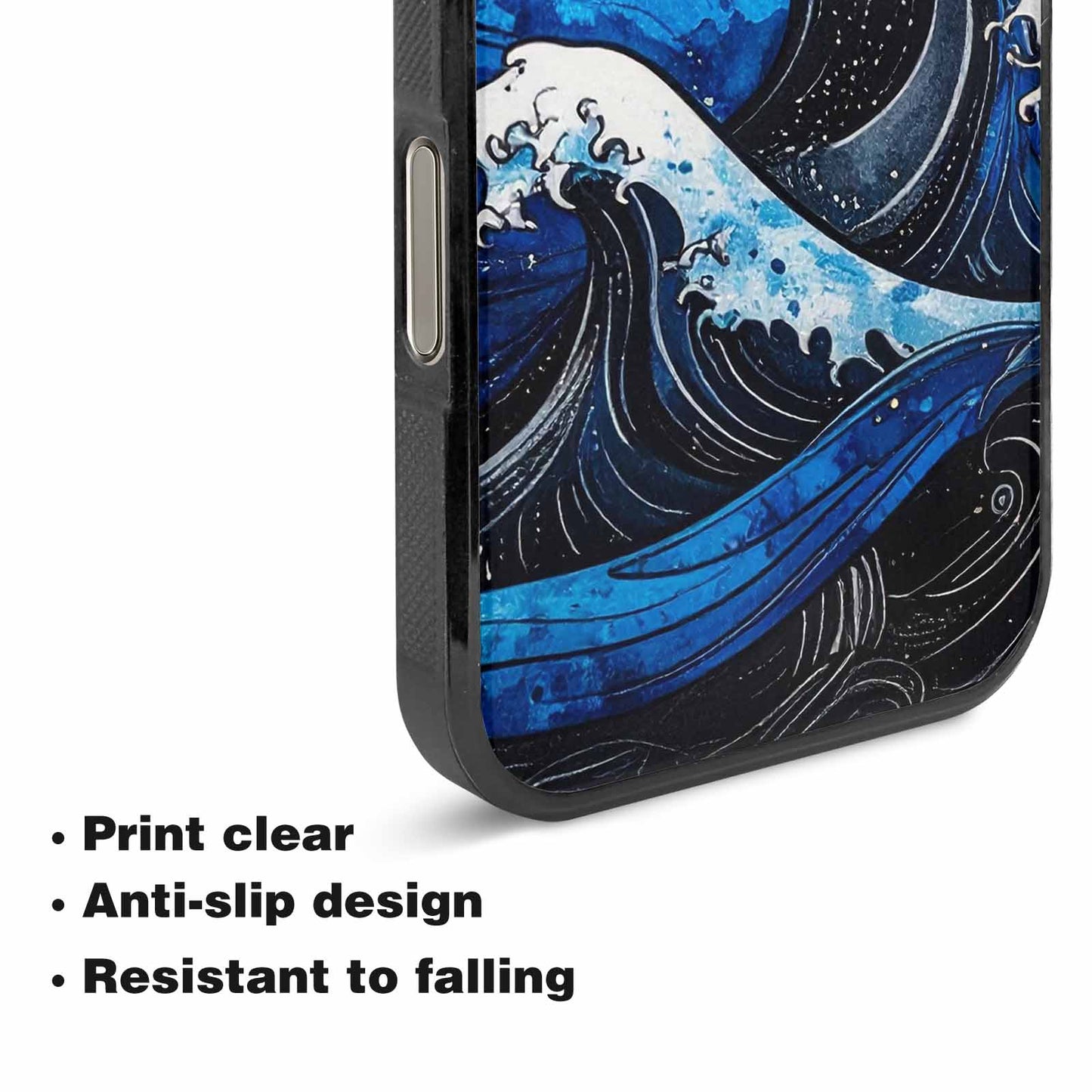 iPhone 16 Pro Max Case — Nautical Wave Black Blue Ink Wave, Custom Made Phone Cover