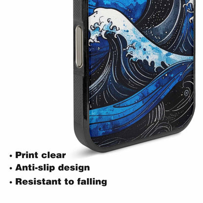 iPhone 16 Pro Max Case — Nautical Wave Black Blue Ink Wave, Custom Made Phone Cover