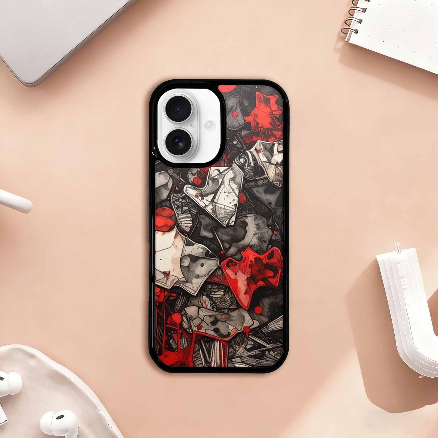iPhone 17 Case — Black &amp; Red Ink Camo, Custom Made Phone Cover