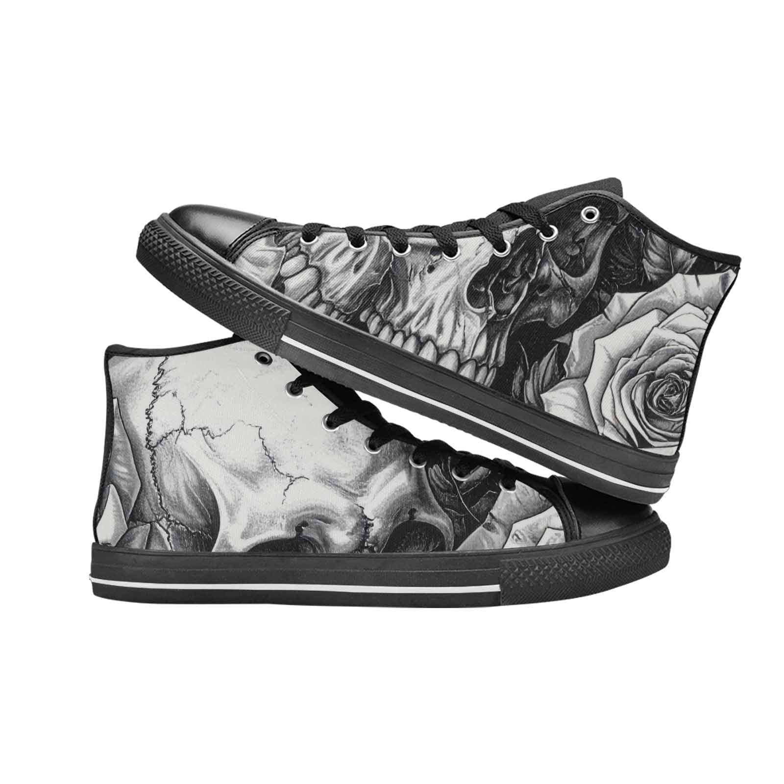 WOMEN'S Skulls Roses Pen Ink High Top Canvas Aesthetic Shoes