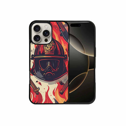 iPhone 16 Pro Max Case — Firefighter Pattern Flames Axes Helmets Seamless, Custom Made Phone Cover