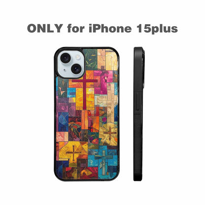 iPhone 15 Plus Case — Faith Cross And Faith Icons Pattern, Original Design Phone Case