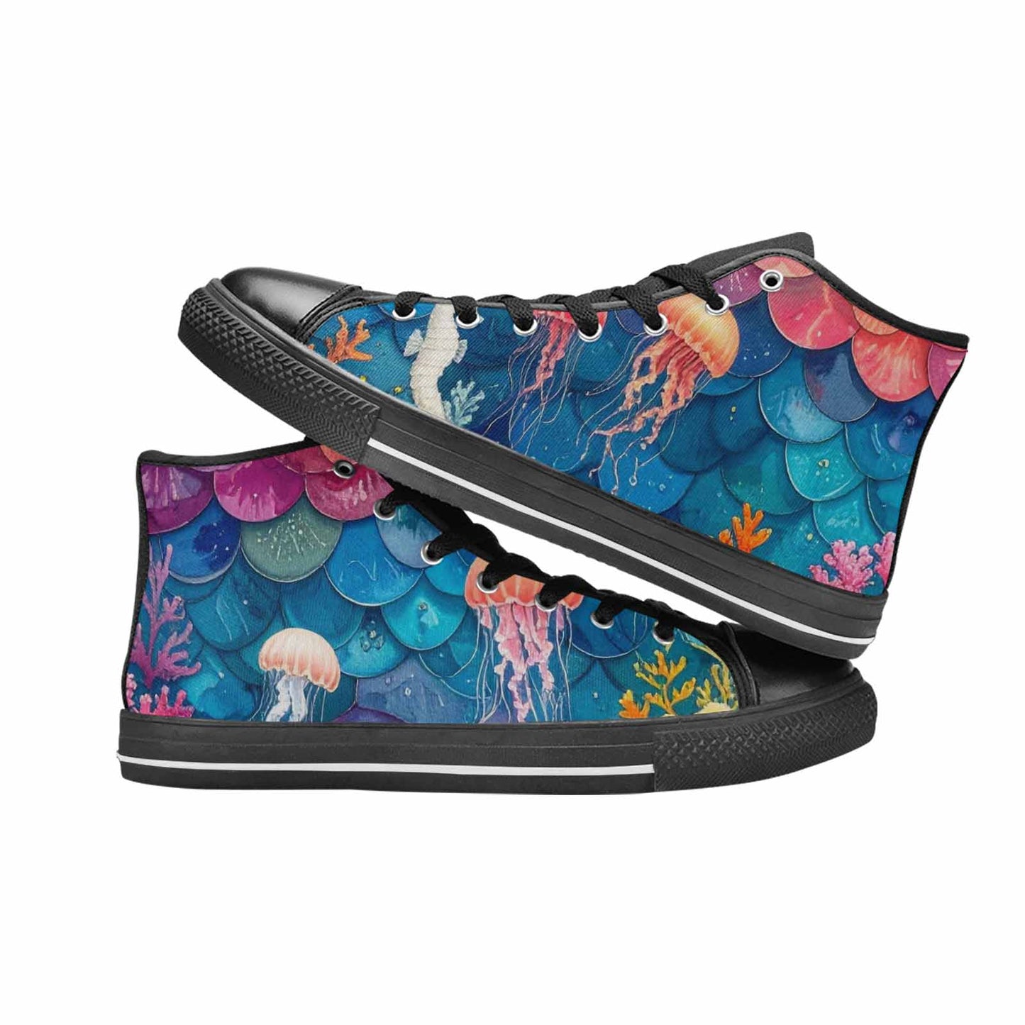 MEN'S Fish Scale Coral High Top Canvas Wallpaper Art Sneakers