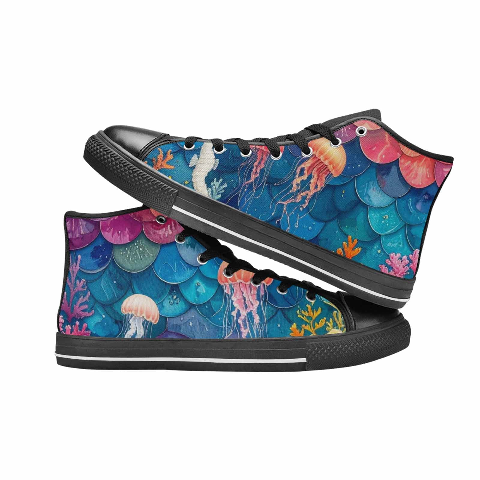 MEN'S Fish Scale Coral High Top Canvas Wallpaper Art Sneakers