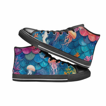 MEN'S Fish Scale Coral High Top Canvas Wallpaper Art Sneakers