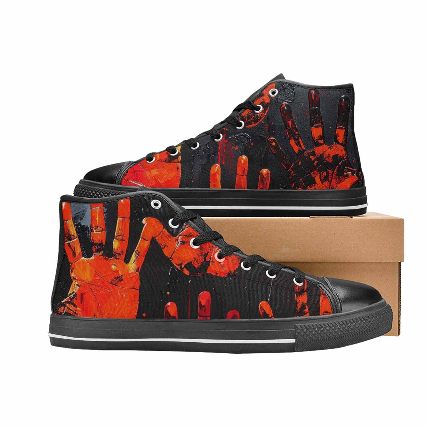 MEN'S Halloween Splatter Handprint High Top Canvas Grunge Sneakers