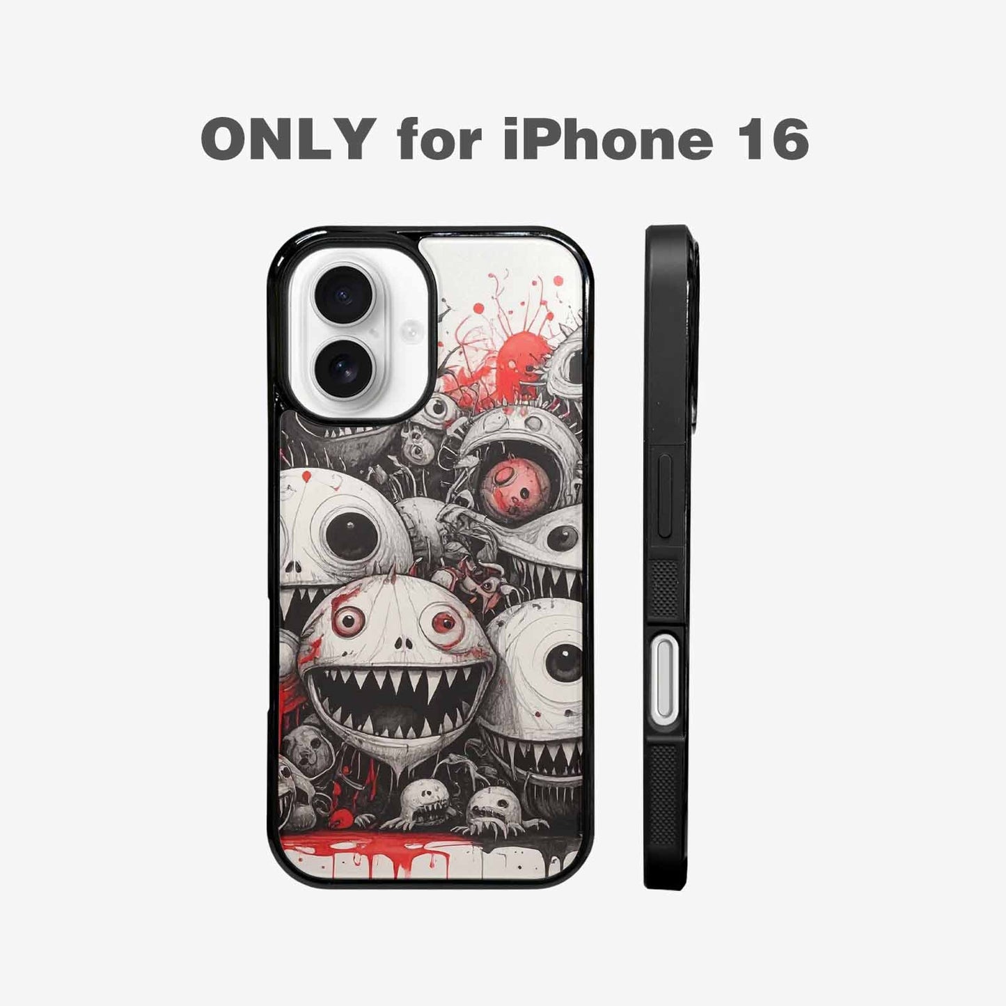 iPhone 16 Case — Multi Eye Monster Black Red Ink, Custom Art Phone Cover