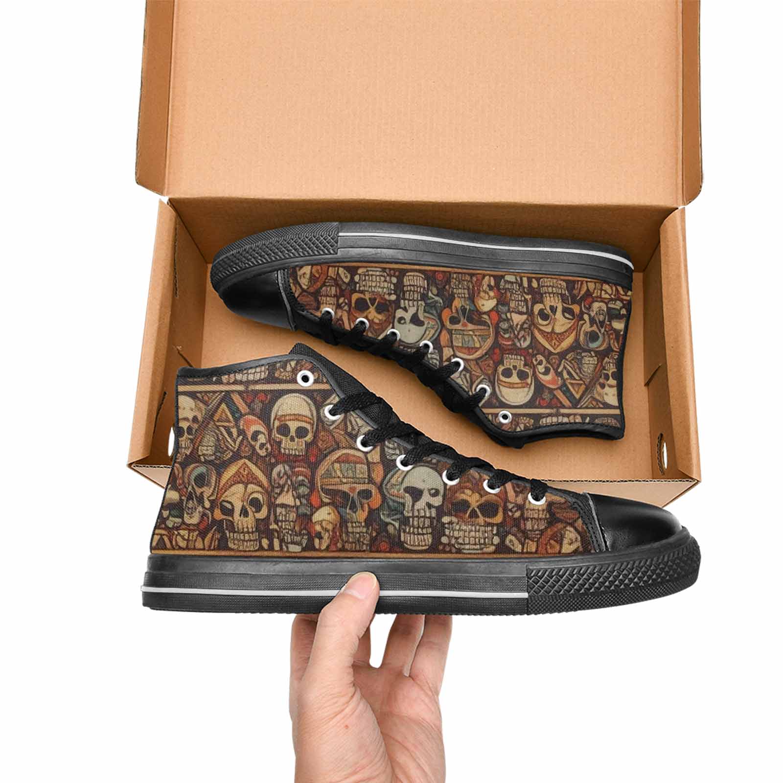 MEN'S Skulls - Tribal-Patterned- High Top Canvas Wallpaper Art Custom Sneakers
