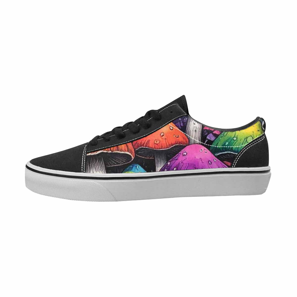 WOMEN'S Mushrooms Black & Purple Ink Canvas Unique Print Neon Fantasy Custom Print Sneakers