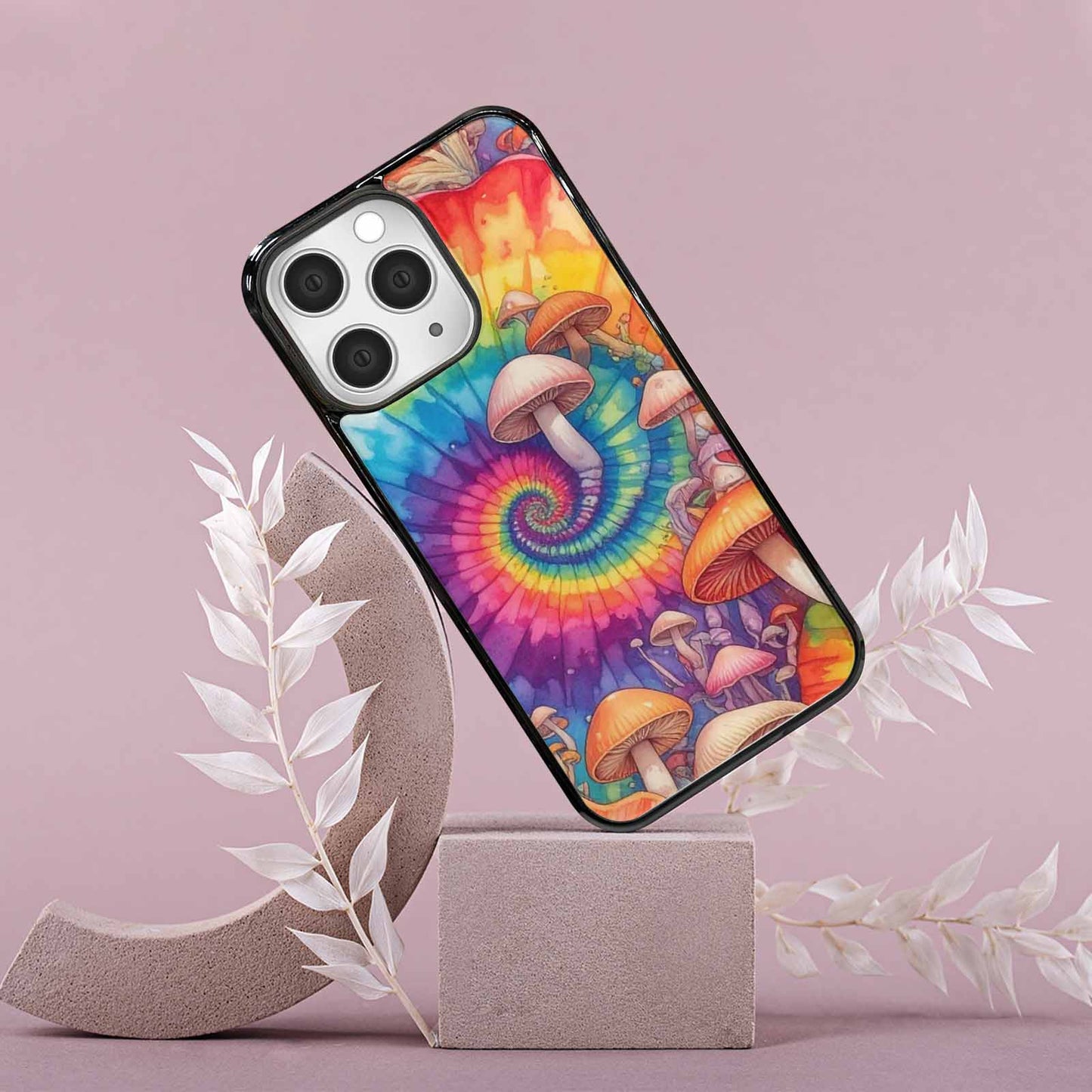 iPhone 15 Pro Max Case — Mushrooms Tie Dyemushrooms Pat 3w3, Custom Designed Case Cover
