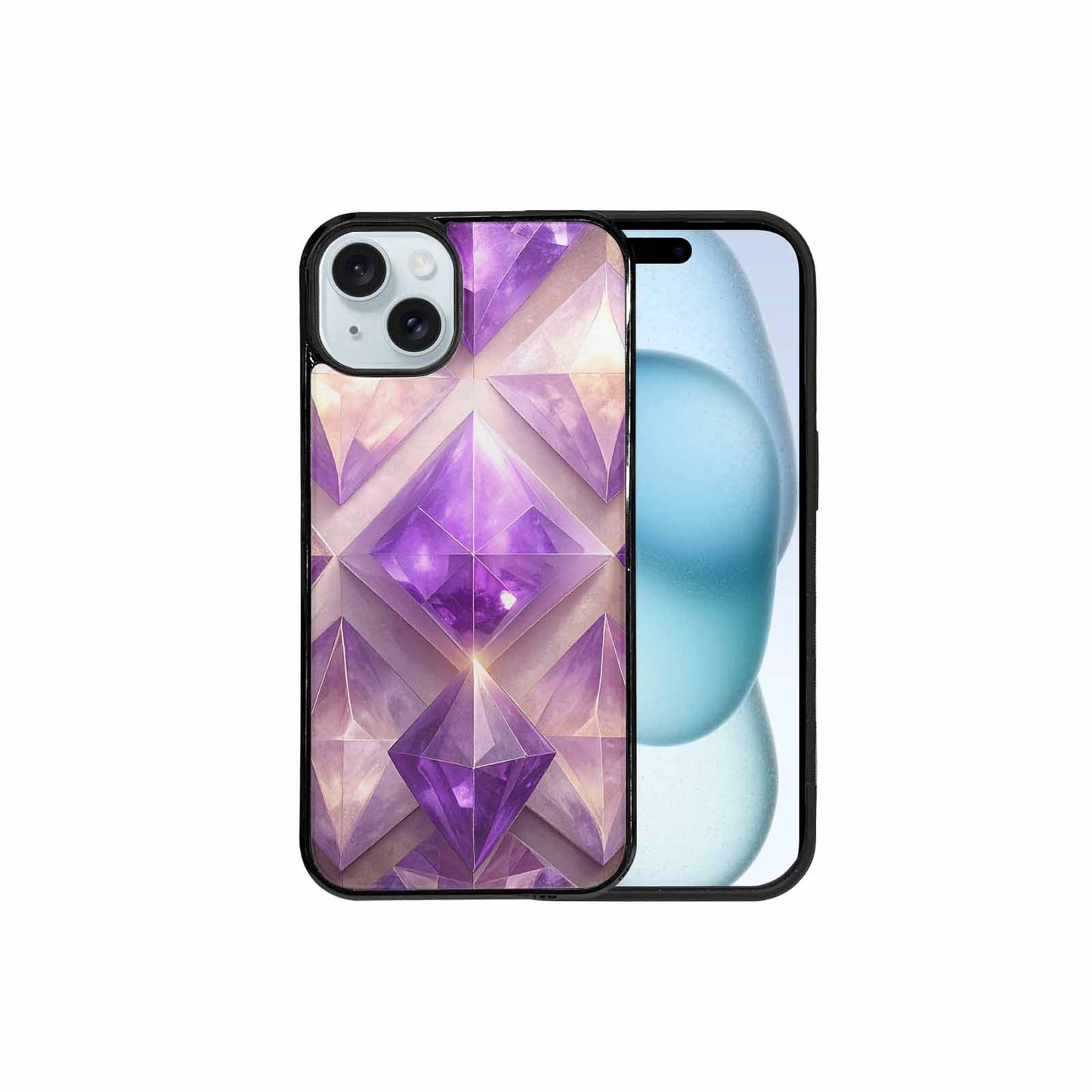 iPhone 15 Plus Case — Amethyst Crystal Art Pattern, Custom Made Phone Cover