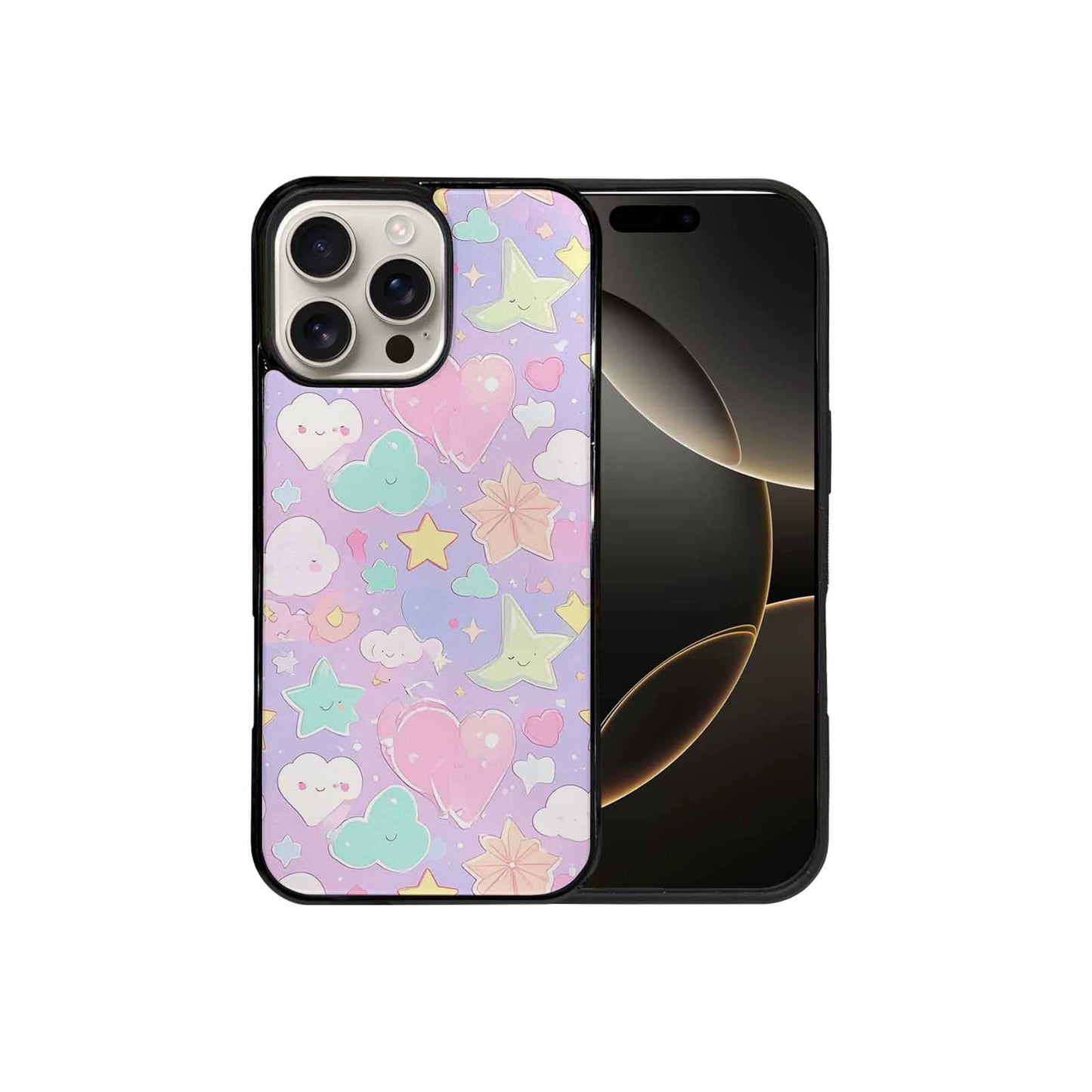 iPhone 16 Pro Max Case — Cute Kawaii Style Generic Icons Stars, Custom Designed Case Cover