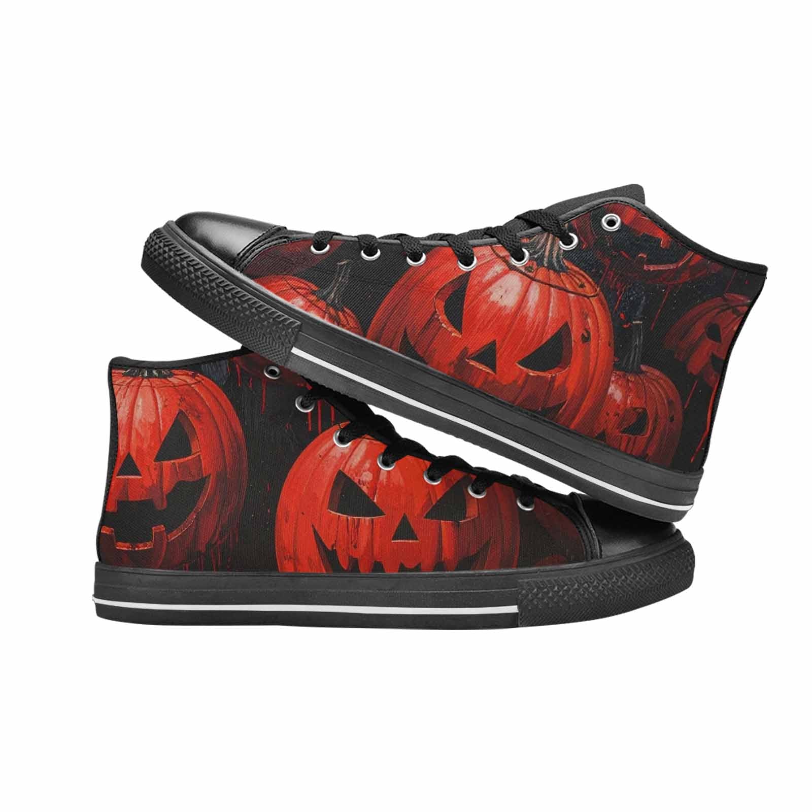 WOMEN'S Bloody Pumpkin Face High Top Canvas Grunge Custom Sneakers