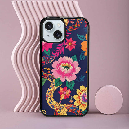 iPhone 15 Case — Floral Snake Print Custom, Custom Designed Case Cover