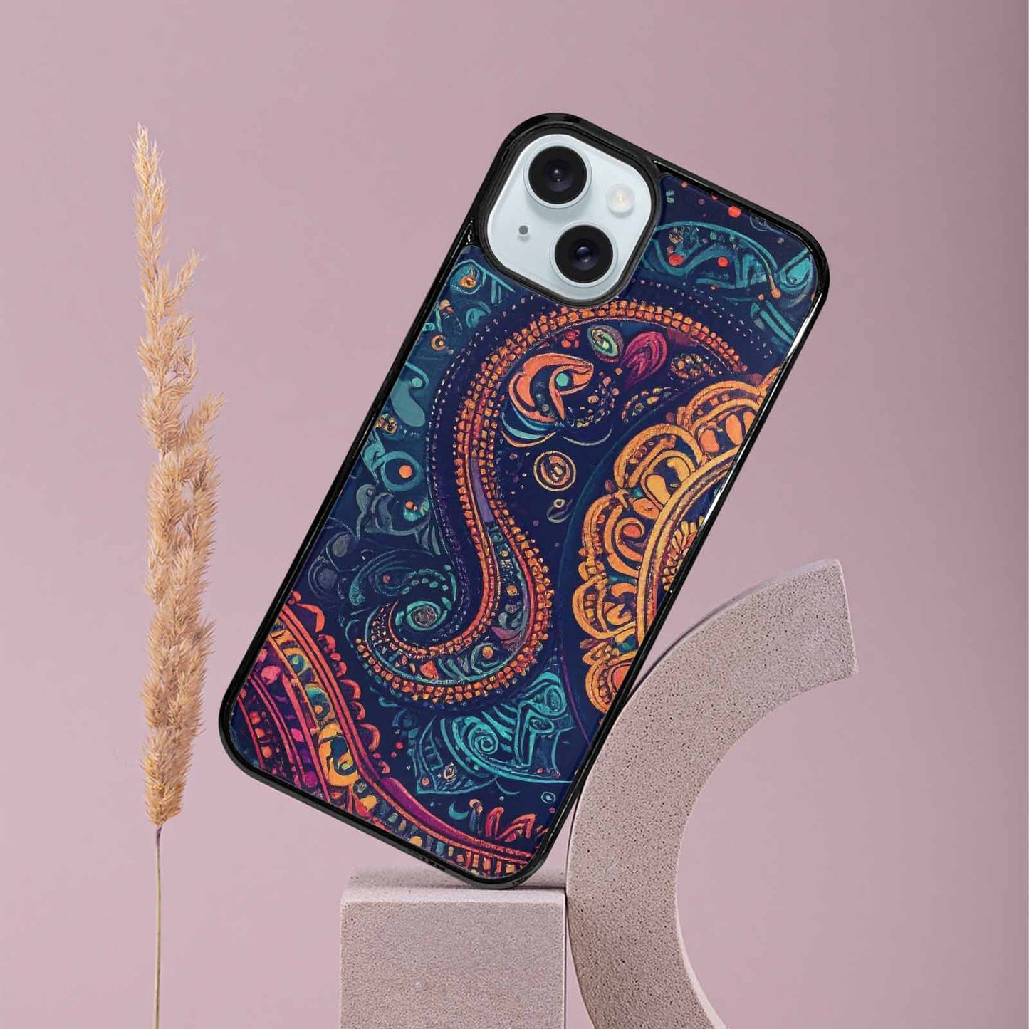 iPhone 15 Plus Case — Paisley Mandala, Personalized Phone Case