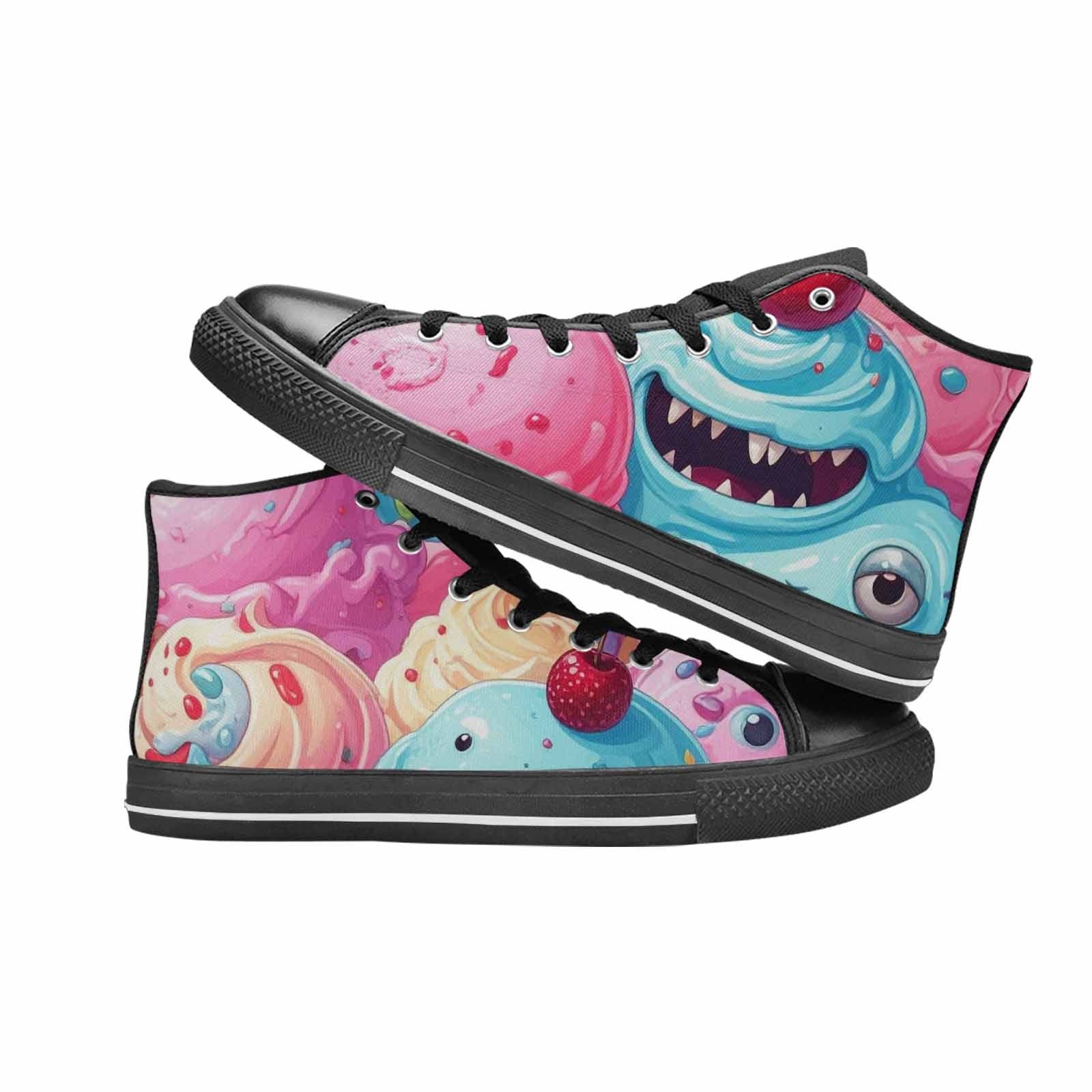 MEN'S Melting Icecream Monster Cherry High Top Canvas Grunge Custom Shoes