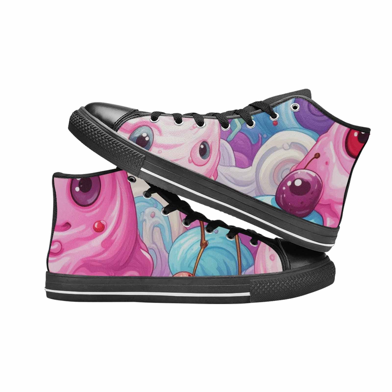 WOMEN'S Melting Icecream Monster Cherry High Top Canvas Neon Fantasy Shoes