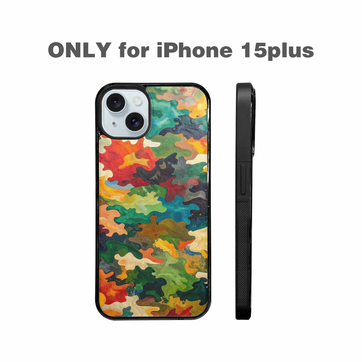 iPhone 15 Plus Case — Camo Patches Full Color Vibrant Camo, Custom Printed Phone Case