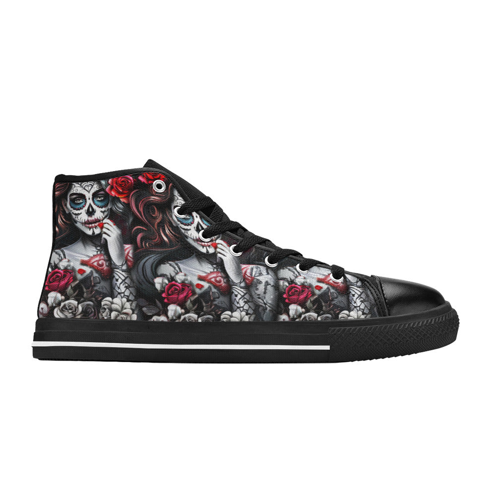 MEN'S Sugar Skull Woman Rose High Top Canvas Dark Academia Shoes