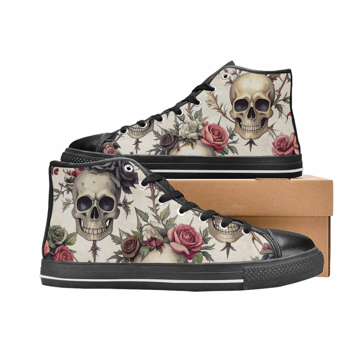 MEN'S Skulls - Roses High Top Canvas Wallpaper Art Custom Shoes
