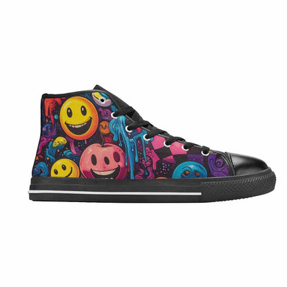 MEN'S Yellow Smiley Face High Top Canvas Neon Fantasy Custom Shoes