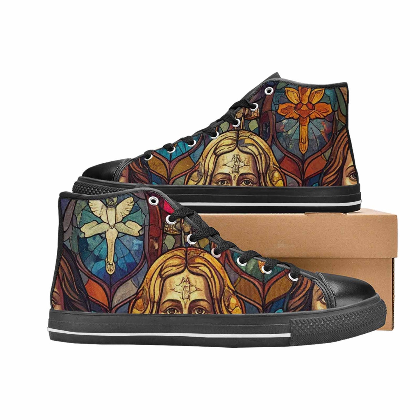 WOMEN'S Jesus Face Small High Top Canvas Cottagecore Sneakers
