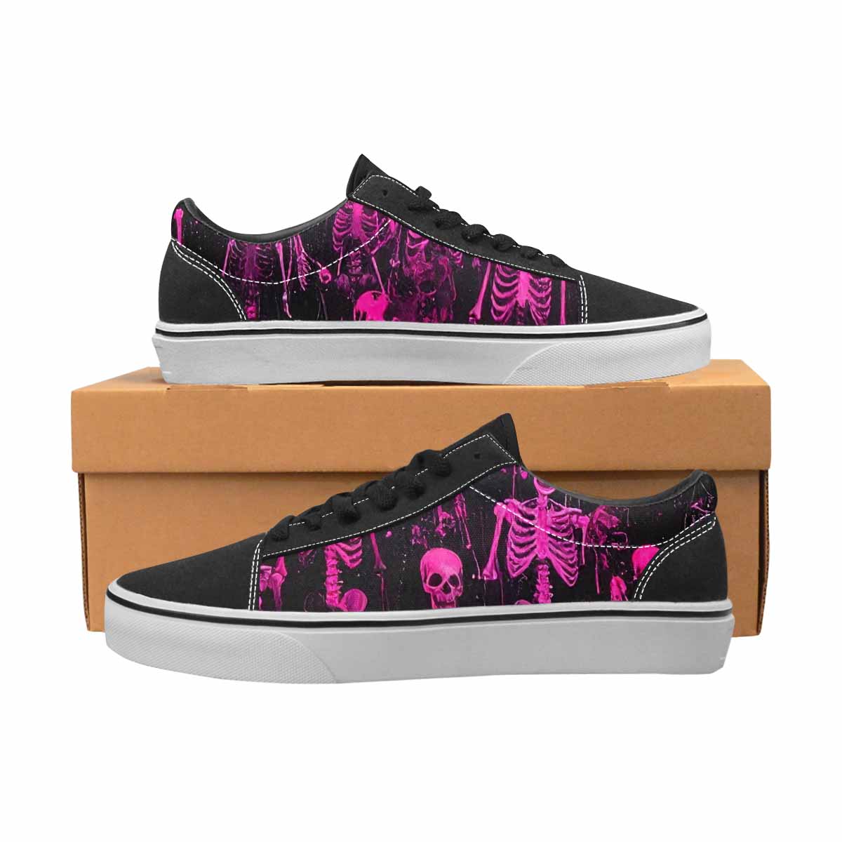 WOMEN'S Skeletons × Neon Pink Lace-Up Canvas Vivid Custom Sneakers