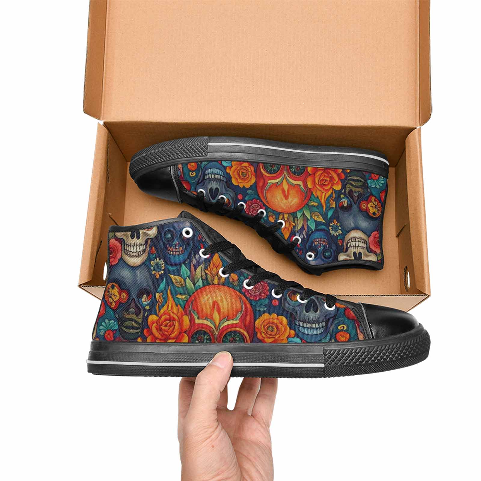 MEN'S Skull High Top Canvas Wallpaper Art Sneakers