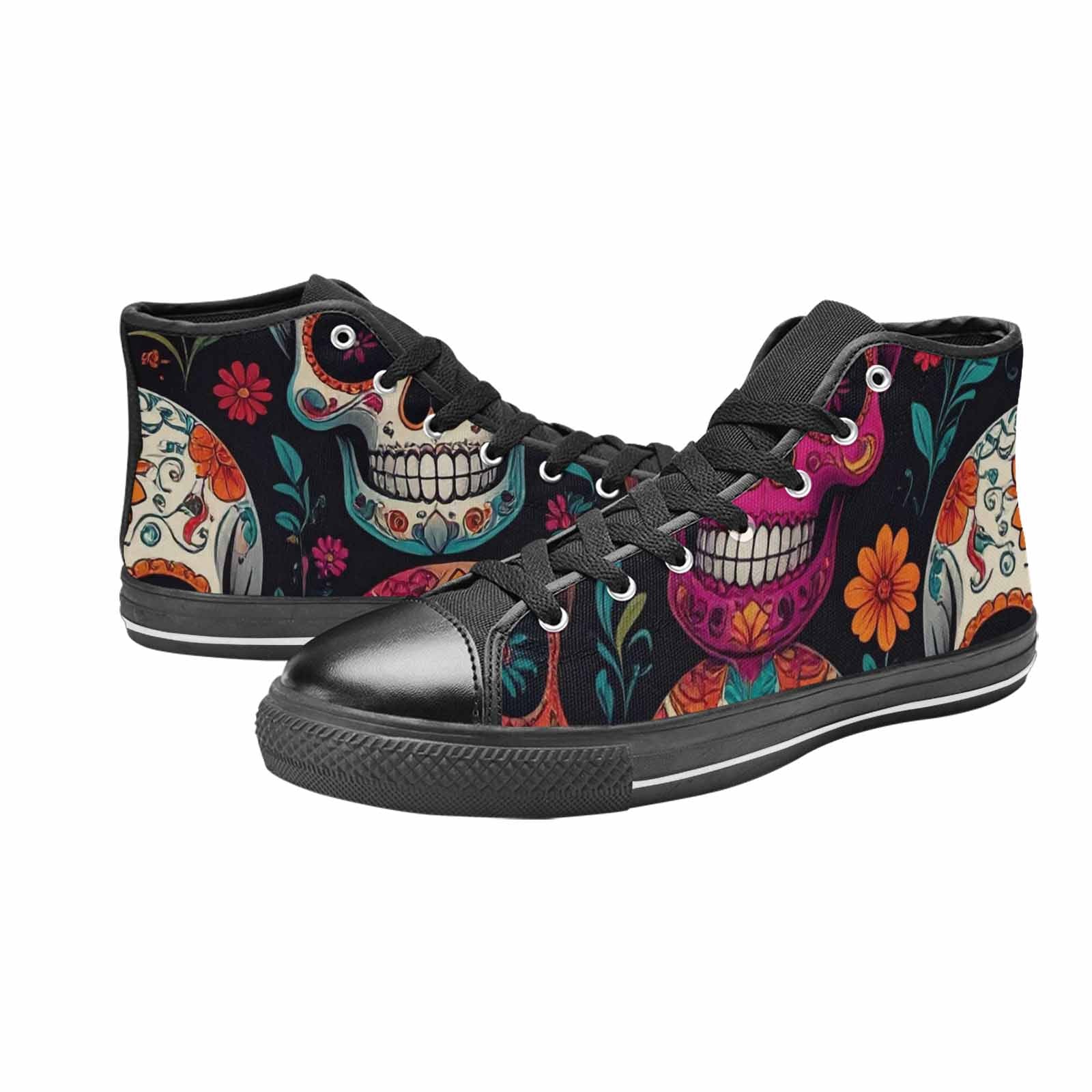 WOMEN'S Dia De Los Muertos Sugar Skull High Top Canvas Dark Academia Custom Sneakers