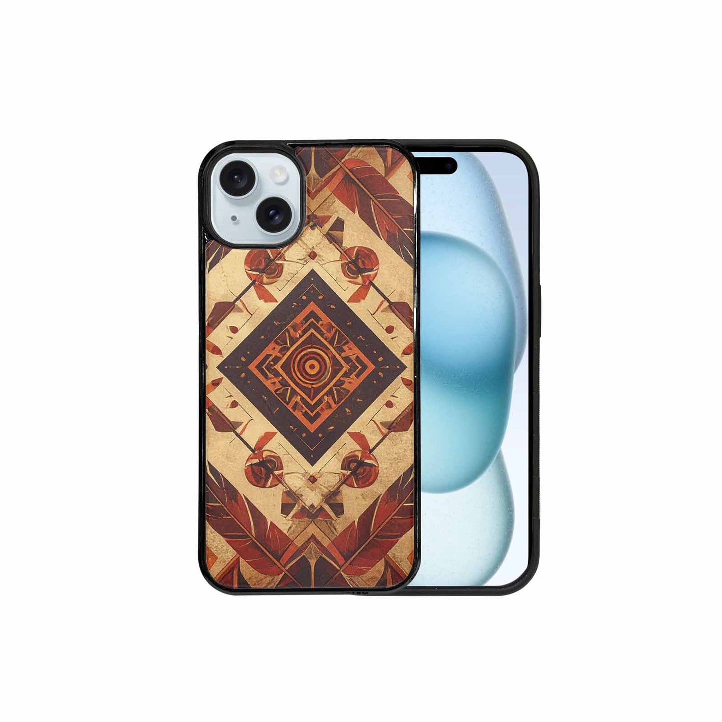 iPhone 15 Plus Case — Native American Geometric Pattern Arrows Feathers, Custom Designed Case Cover