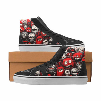 WOMEN'S Monsters Black & Red Ink High Top Canvas Bold Print Grunge Custom Shoes