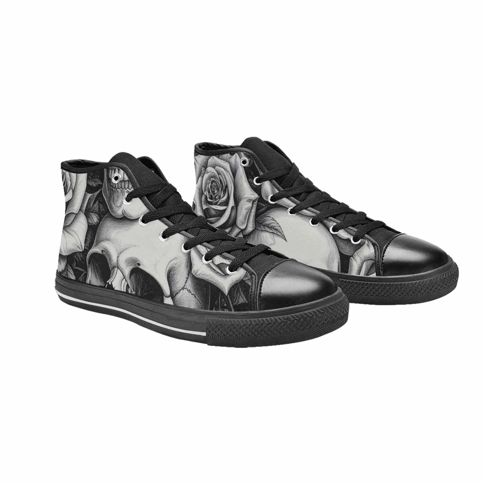 MEN'S Skulls Roses Pen Ink High Top Canvas Grunge Shoes