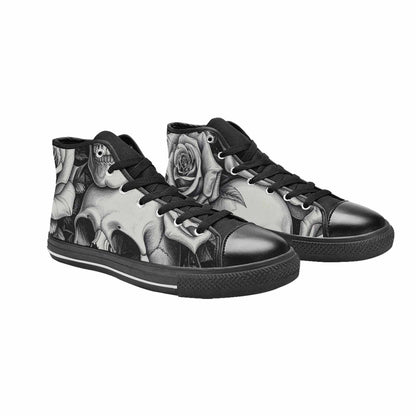MEN'S Skulls Roses Pen Ink High Top Canvas Grunge Shoes