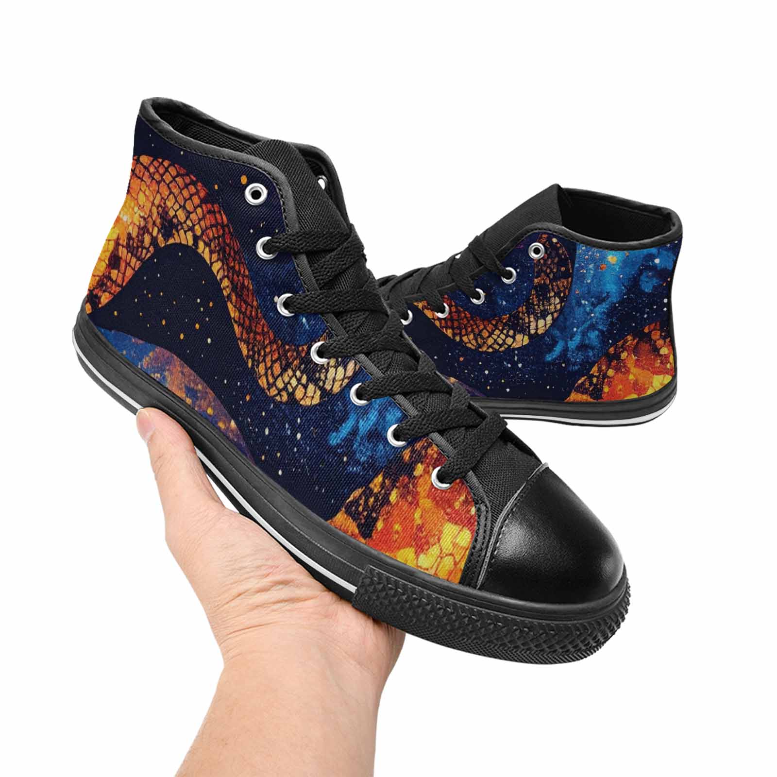 WOMEN'S Galaxy Snake Print High Top Canvas Vivid Custom Sneakers