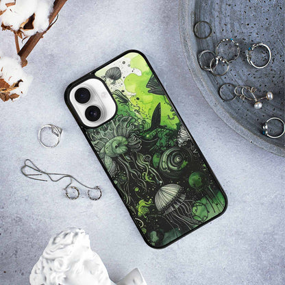 iPhone 16 Plus Case — Sea Creature Burst Black Green Ink, Original Design Phone Case