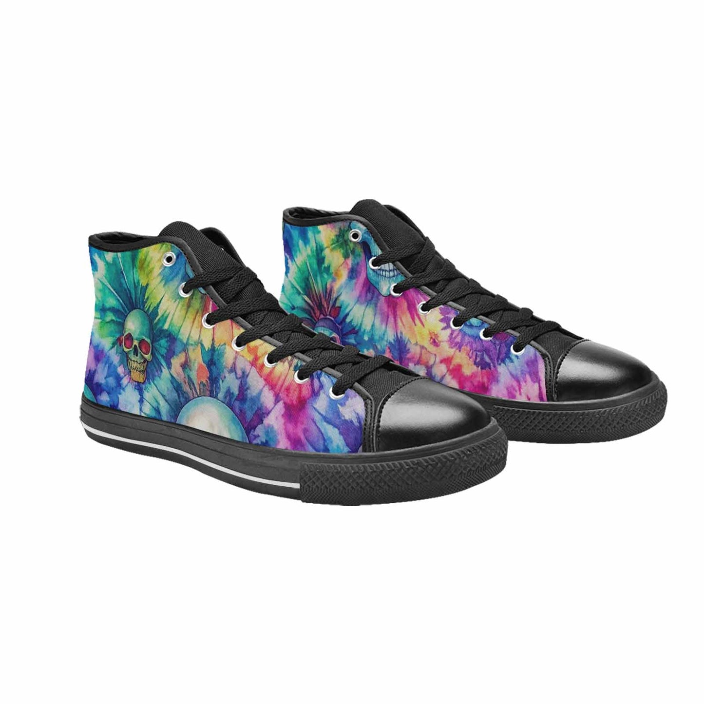 MEN'S Tie Dye Skulls Print High Top Canvas Surreal Custom Sneakers