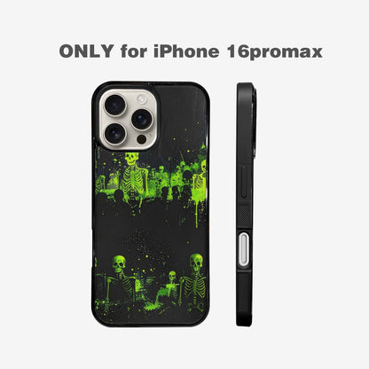 iPhone 16 Pro Max Case — Skeletons Neon Green Glow Skeletons Pattern, Unique Phone Case Design