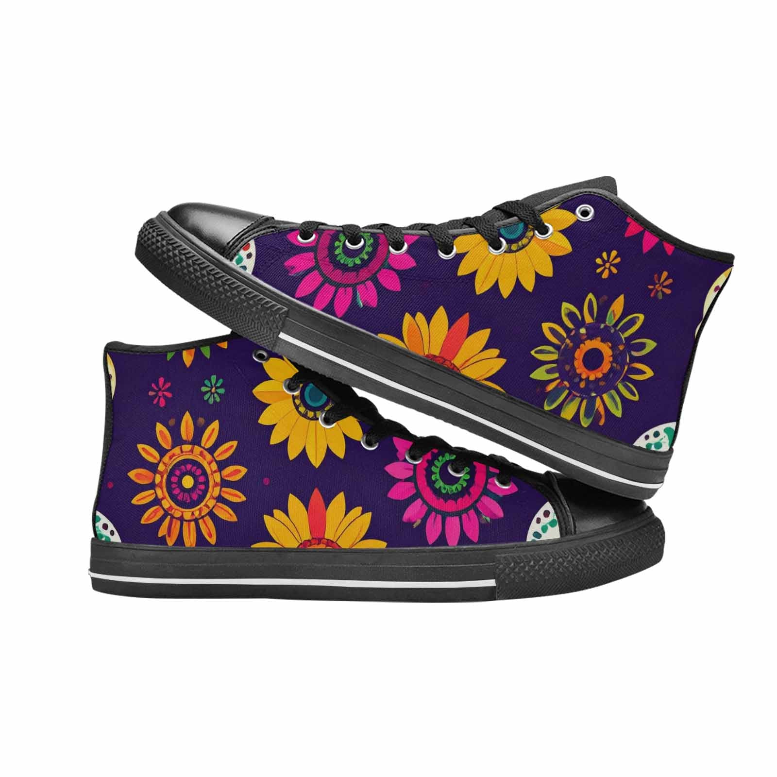 WOMEN'S Sunflowers And Skulls High Top Canvas Aesthetic Shoes