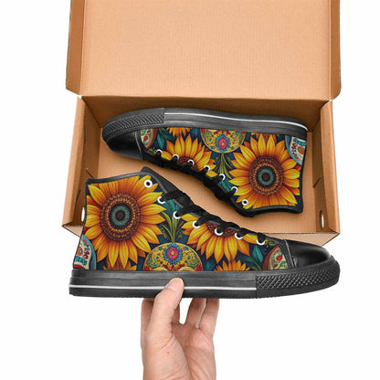 WOMEN'S Sunflower Skulls Print High Top Canvas Dark Academia Sneakers