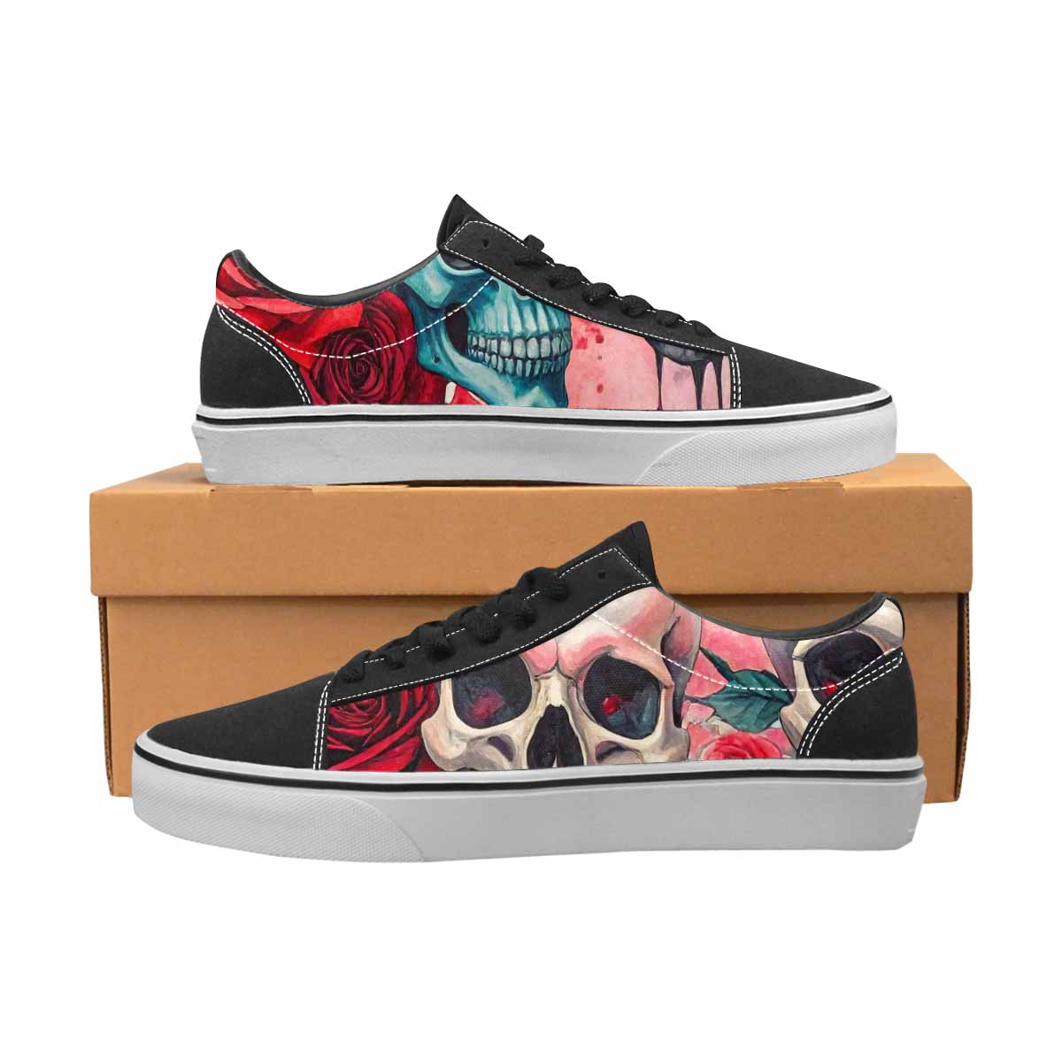 WOMEN'S Skulls Roses Skulls Roses Lace-Up Canvas Cottagecore Custom Sneakers