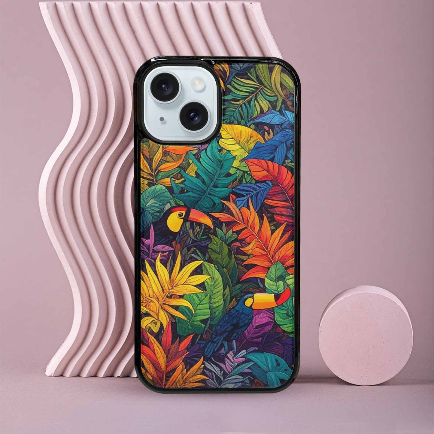 iPhone 15 Case — Toucan Jungle Toucan Jungle Pattern Hundreds, Customized Protective Case